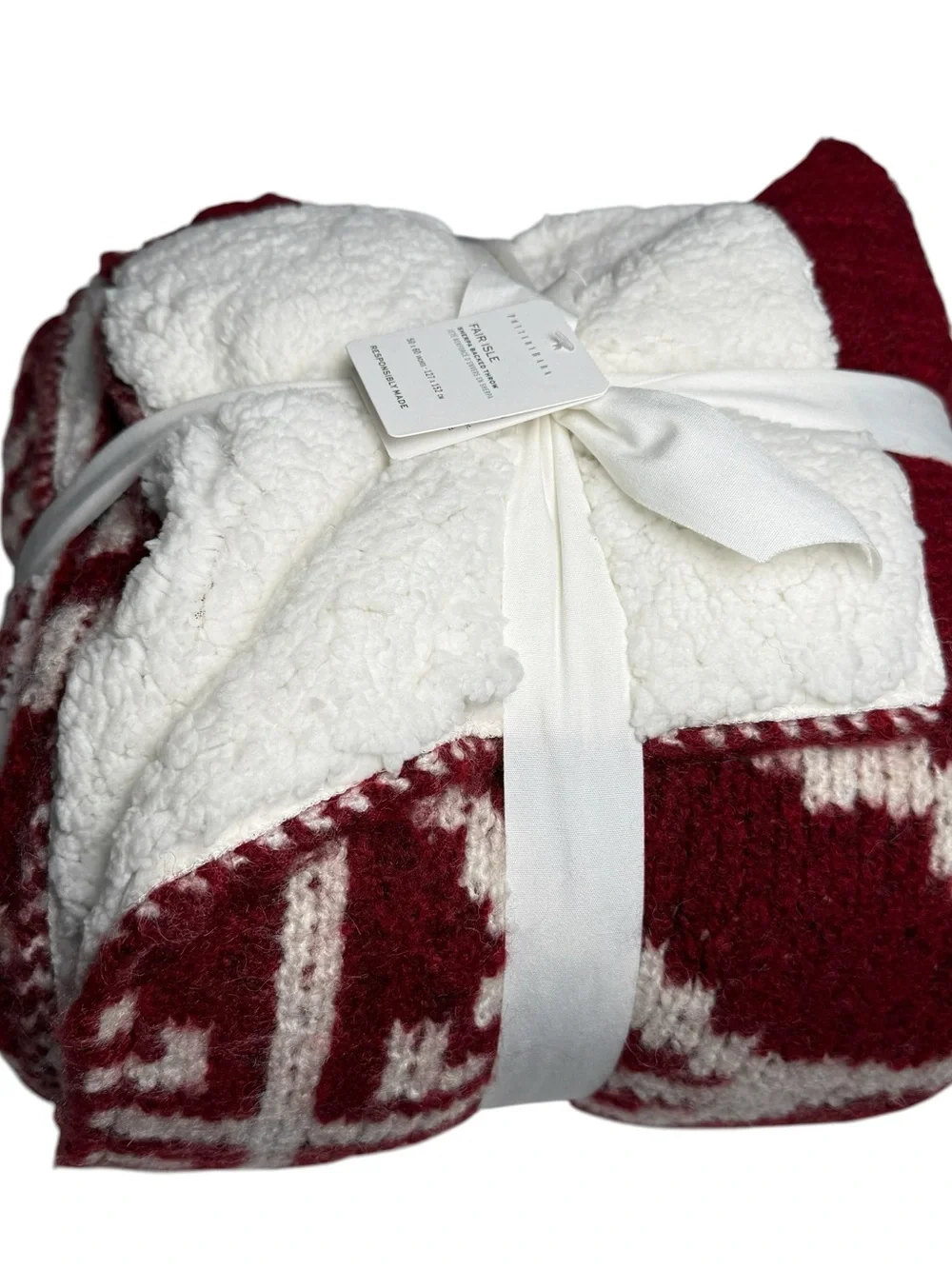 Pottery Barn Modern Fair Isle Throw Blanket Red 50X60” NWT CottageCore Farmhouse